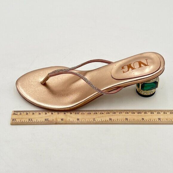 Champagne Crystal Heel Sandals Flip Flops Open Toe Daily Wearing Slippers - Picture 2 of 8